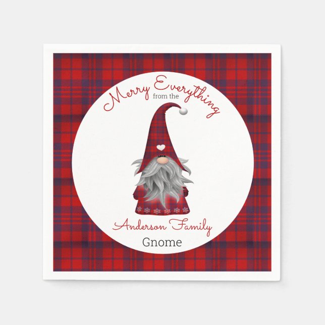 Cute Funny Merry Christmas Elf Personalized Gnome Napkins (Front)