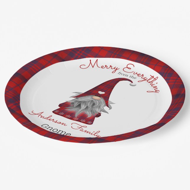 Cute Funny Merry Christmas Elf Personalized Gnome Paper Plates (Angled)