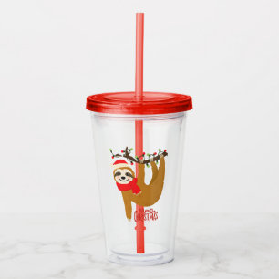 Cute Funny Merry Christmas Sloth Holidays Acrylic Tumbler