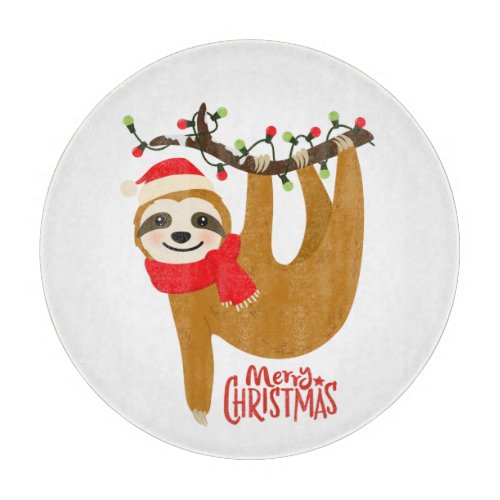 Cute Funny Merry Christmas Sloth  Holidays Cutting Board