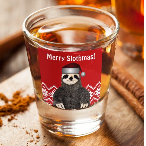 Cute Funny Merry Christmas Sloth Santa Hat Festive Shot Glass