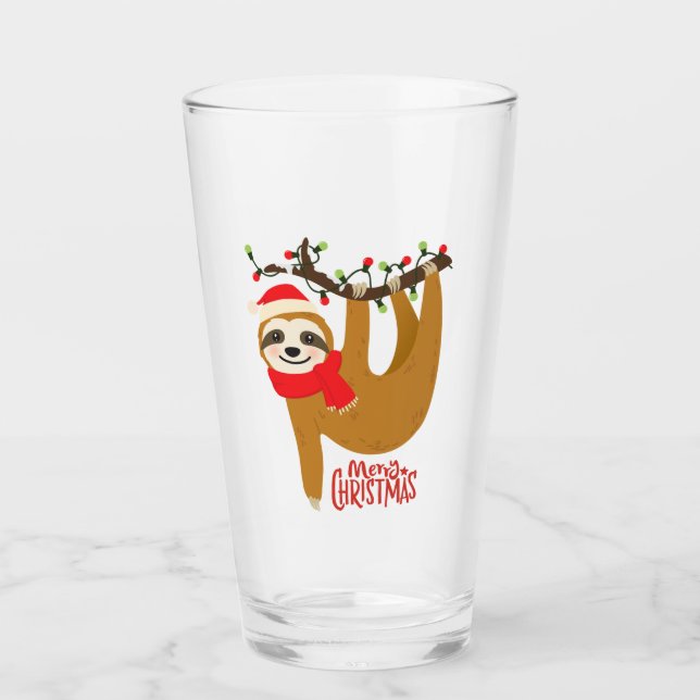 Cute Funny Modern Merry Christmas Sloth | Holidays Glass (Front)