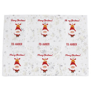 Cute Funny Modern Rudolph Santa Personalized Name Large Gift Bag