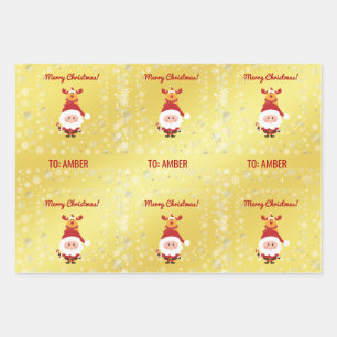 Cute Funny Modern Rudolph Santa Personalized Name  Wrapping Paper Sheets