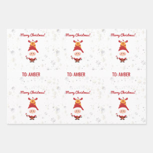 Cute Funny Modern Rudolph Santa Personalized Name  Wrapping Paper Sheets
