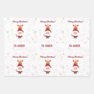 Cute Funny Modern Rudolph Santa Personalized Name  Wrapping Paper Sheets