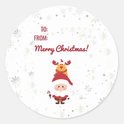 Cute Funny Modern Rudolph Santa To From Empty Name Classic Round Sticker