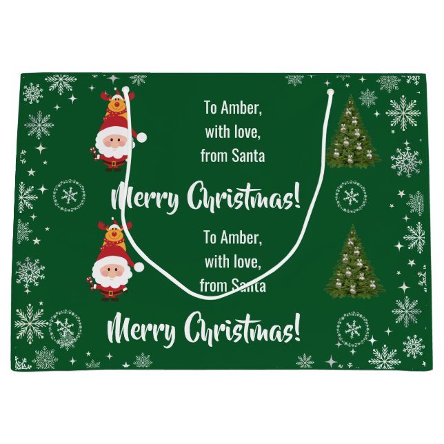 Cute Funny Modern Santa Rudolph Personalized Name  Large Gift Bag (Front)