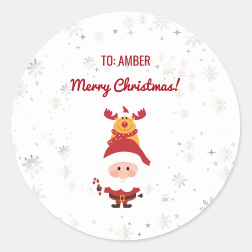 Cute Funny Modern Unicorn Santa Personalized Name  Classic Round Sticker