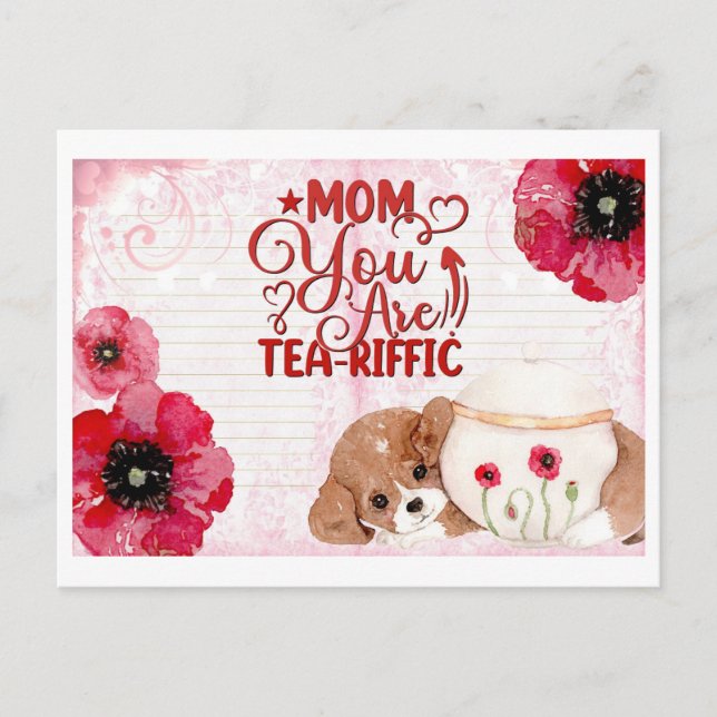 Cute Funny Mom Birthday Tea Lover Dog Floral Postcard (Front)