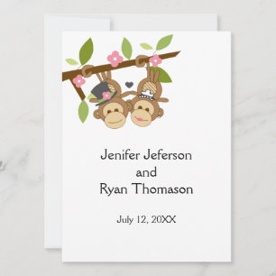 cute funny monkey couple wedding Invitation