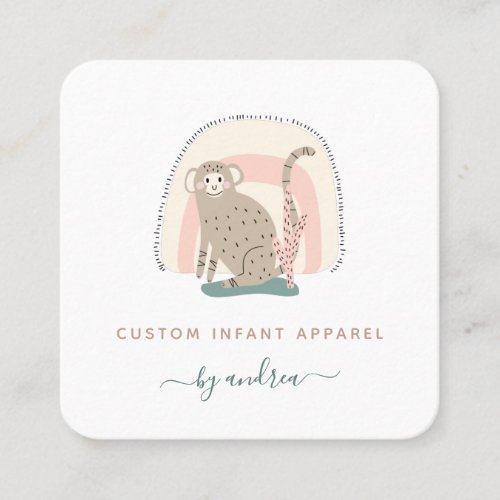 Cute Funny Monkey Rainbow Whimsical Baby Boutique  Square Business Card