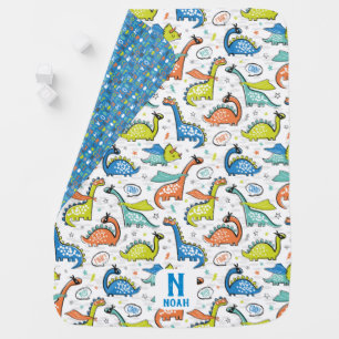 Cute funny monogram superhero dinosaurs baby blanket
