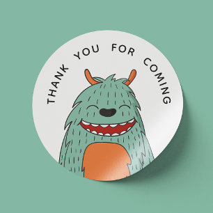 Cute funny monster. Birthday thank you for coming Classic Round Sticker