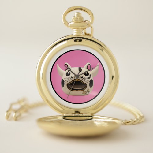 Cute funny monster cat pocket watch