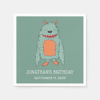 Cute Funny Monster. Kids Boy Birthday Party Napkins by RemioniArt at Zazzle