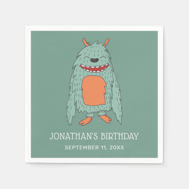 Cute funny monster. Kids boy birthday party Napkins (Front)