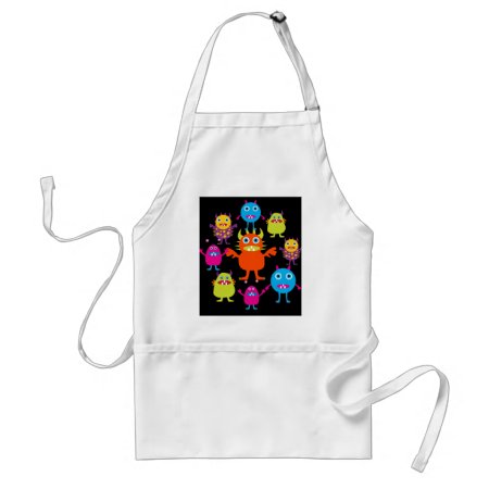 Cute Funny Monster Party Creatures In Circle Adult Apron