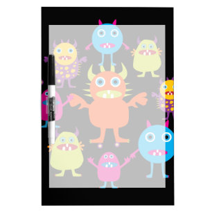 Cute Funny Monster Party Creatures in Circle Dry-Erase Board