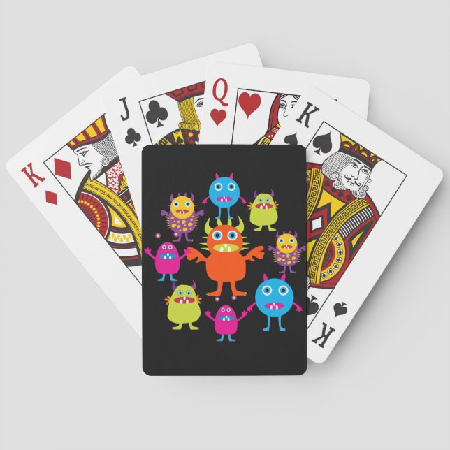 Cute Funny Monster Party Creatures in Circle Poker Cards (Back)