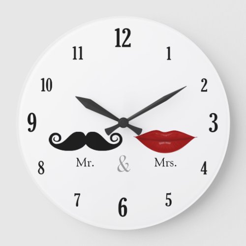 Cute  Funny _ Mr and Mrs Lips  Mustache Large Clock