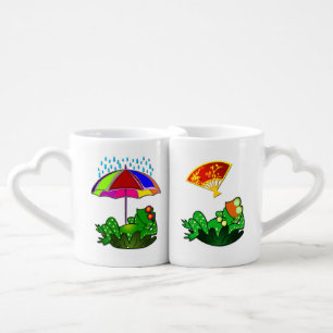 Cute Funny Mr & Mrs Frog cartoon doodle Coffee Mug Set