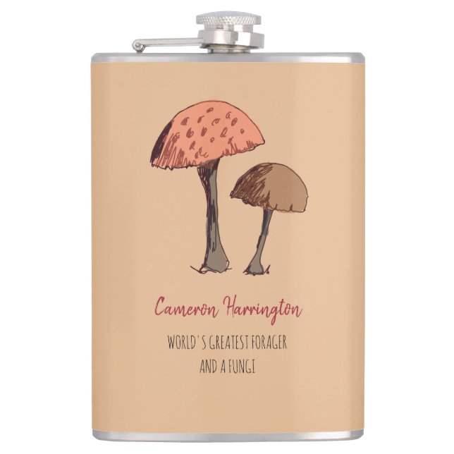 Cute Funny Mushroom Pun Personalized Forager Flask (Front)
