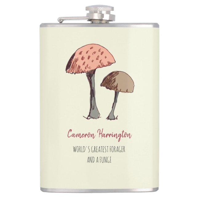 Cute Funny Mushroom Pun Personalized Forager Flask (Front)