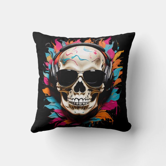 Cute funny musical skull  throw pillow (Back)