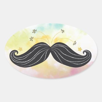 Cute Funny Mustache Colorful Background Drawn Oval Sticker by CrazyFunnyStuff at Zazzle