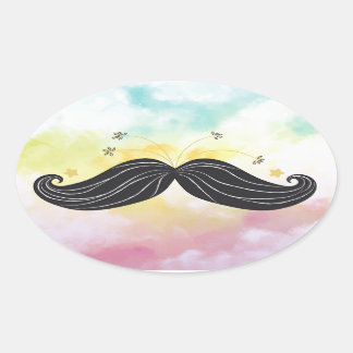 Cute Funny mustache colorful background drawn Oval Sticker