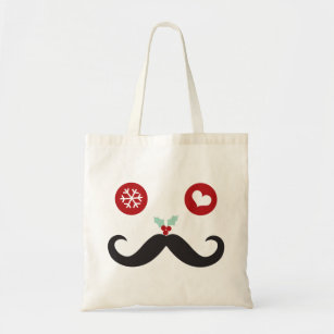 Cute Funny Mustache Silly Face Mistletoe Holiday Tote Bag