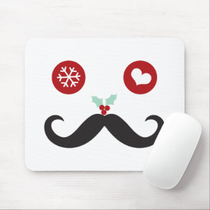 Cute Funny Mustache Silly Face Snowflake Holiday Mouse Pad