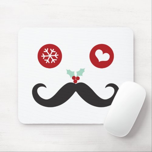 Cute Funny Mustache Silly Face Snowflake Holiday Mouse Pad