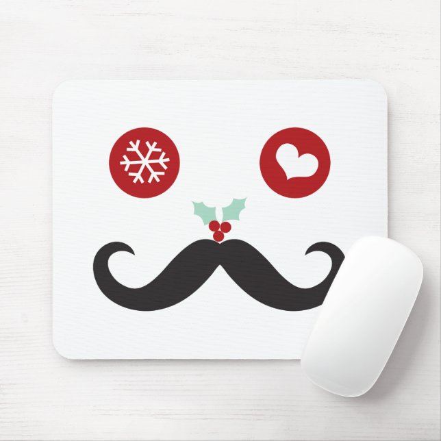 Cute Funny Mustache Silly Face Snowflake Holiday Mouse Pad (With Mouse)