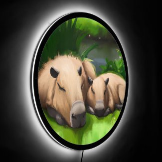 Cute Funny Napping Capybaras by the Pond