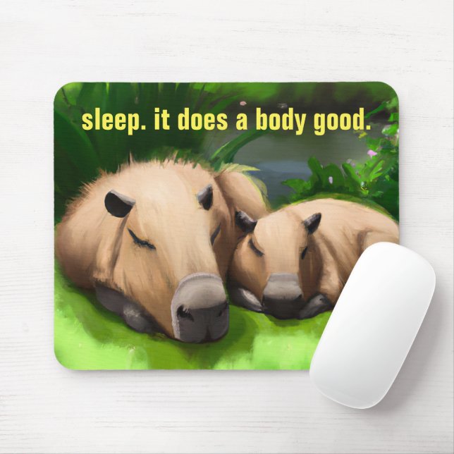 Cute Funny Napping Capybaras by the Pond Mouse Pad (With Mouse)