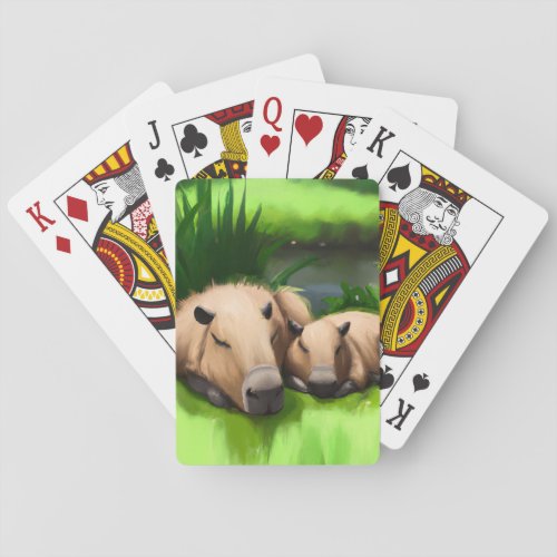 Cute Funny Napping Capybaras by the Pond Playing Cards