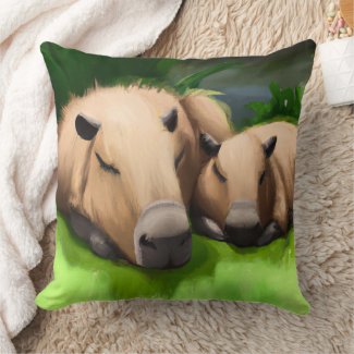 Cute Funny Napping Capybaras by the Pond Square Throw Pillow