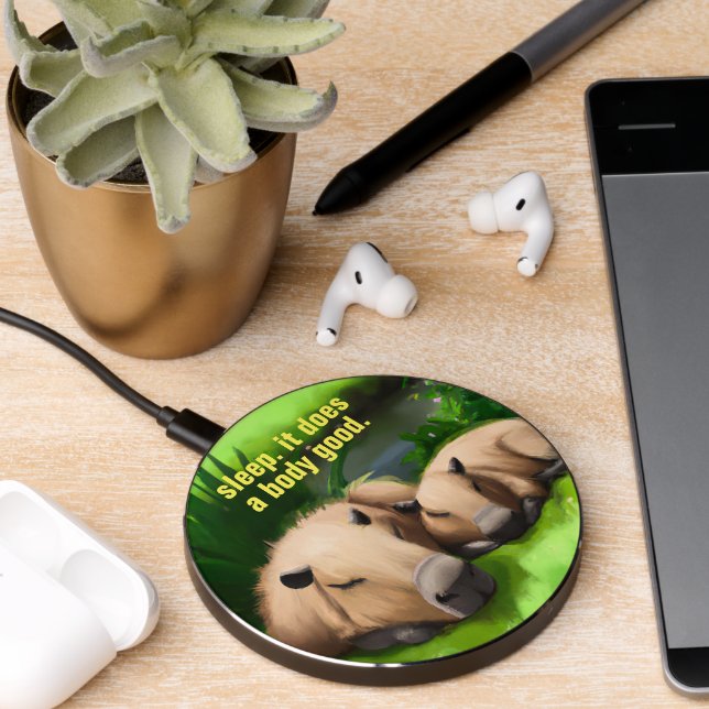 Cute Funny Napping Capybaras by the Pond Wireless Charger (Desk 2)