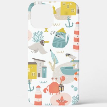 Cute Funny Nautical Animals. Sea Kids Pattern Iphone 12 Pro Max Case by RemioniArt at Zazzle
