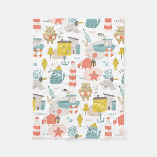 Cute funny nautical animals. Sea kids pattern Fleece Blanket (Front)