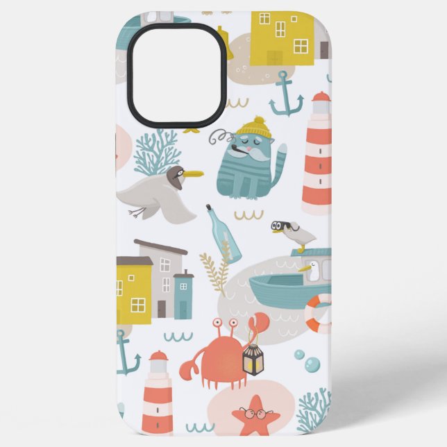 Cute funny nautical animals. Sea kids pattern Iphone Case (Back)