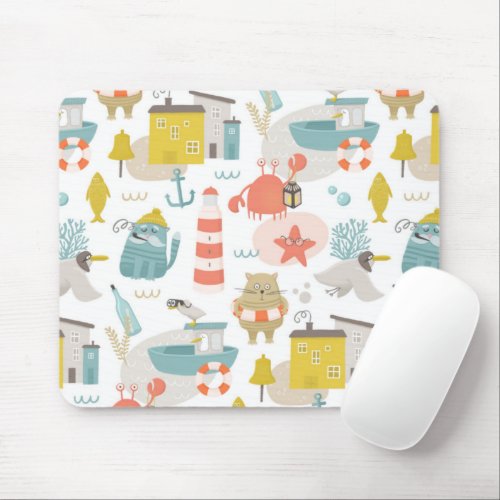 Cute funny nautical animals Sea ocean pattern Mouse Pad