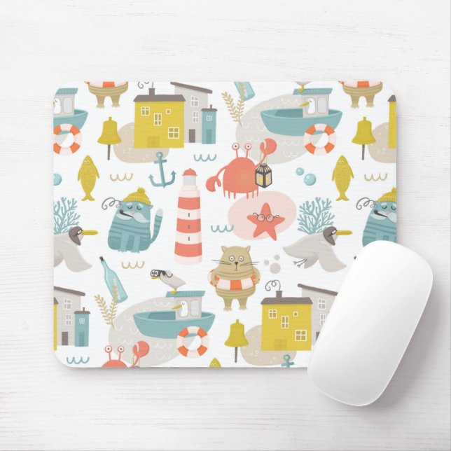 Cute funny nautical animals. Sea ocean pattern Mouse Pad (With Mouse)