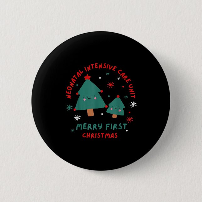 Cute Funny Nicu Merry First Christmas Nurse Crew S Button (Front)