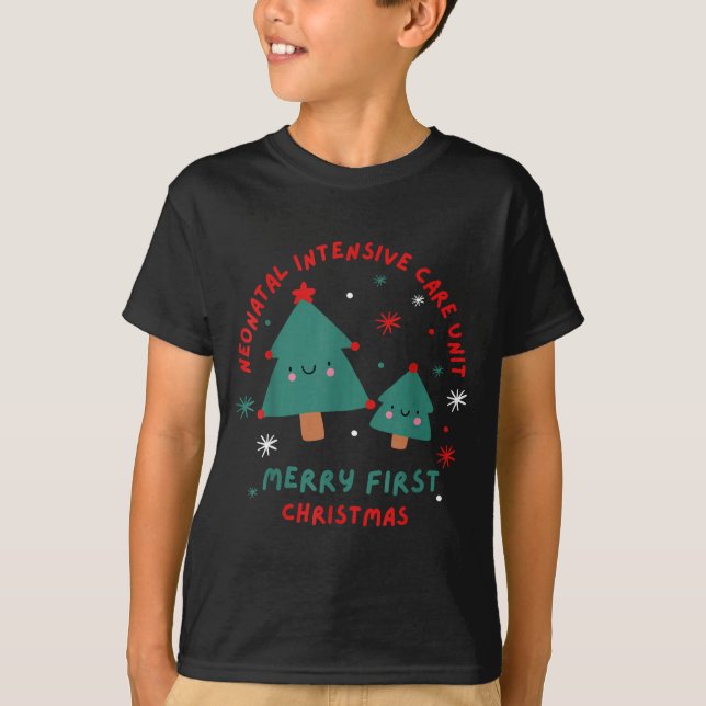 Cute Funny Nicu Merry First Christmas Nurse Crew S T-Shirt (Front)