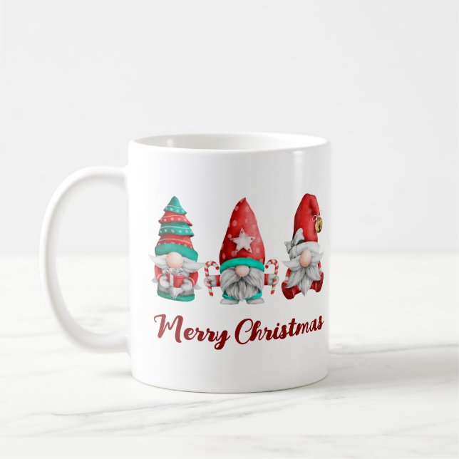 Cute Funny Nordic Gnomes Christmas Coffee Mug (Left)