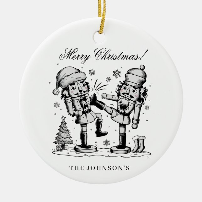Cute funny nutcrackers Christmas personalized  Ceramic Ornament (Front)
