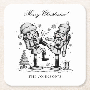 Cute funny nutcrackers Christmas personalized Square Paper Coaster